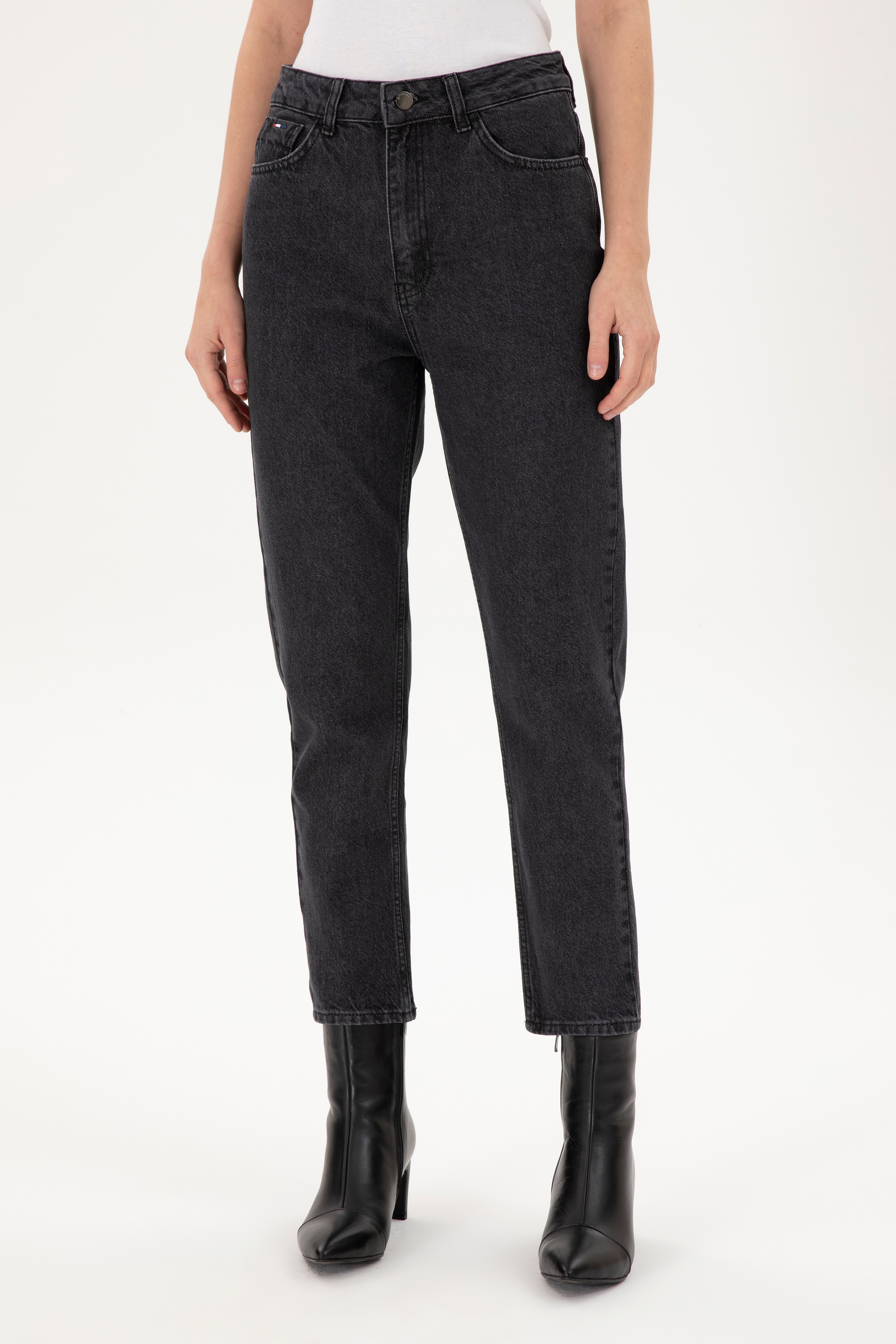 Kadın Siyah Mom High Waist Fit Jean Pantolon - Image 2