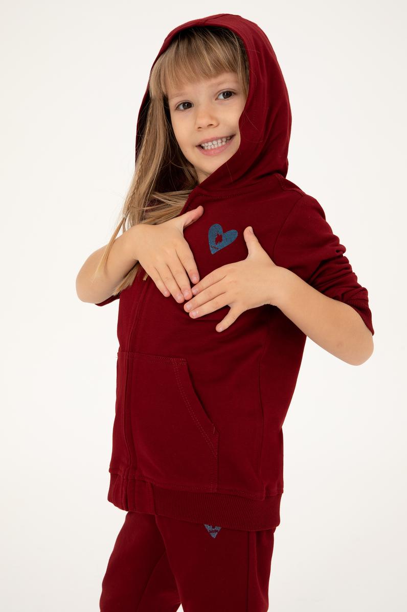 Kız Çocuk Bordo Fermuarlı Basic Sweatshirt