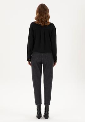 Kadın Siyah Mom High Waist Fit Jean Pantolon - 50295350004