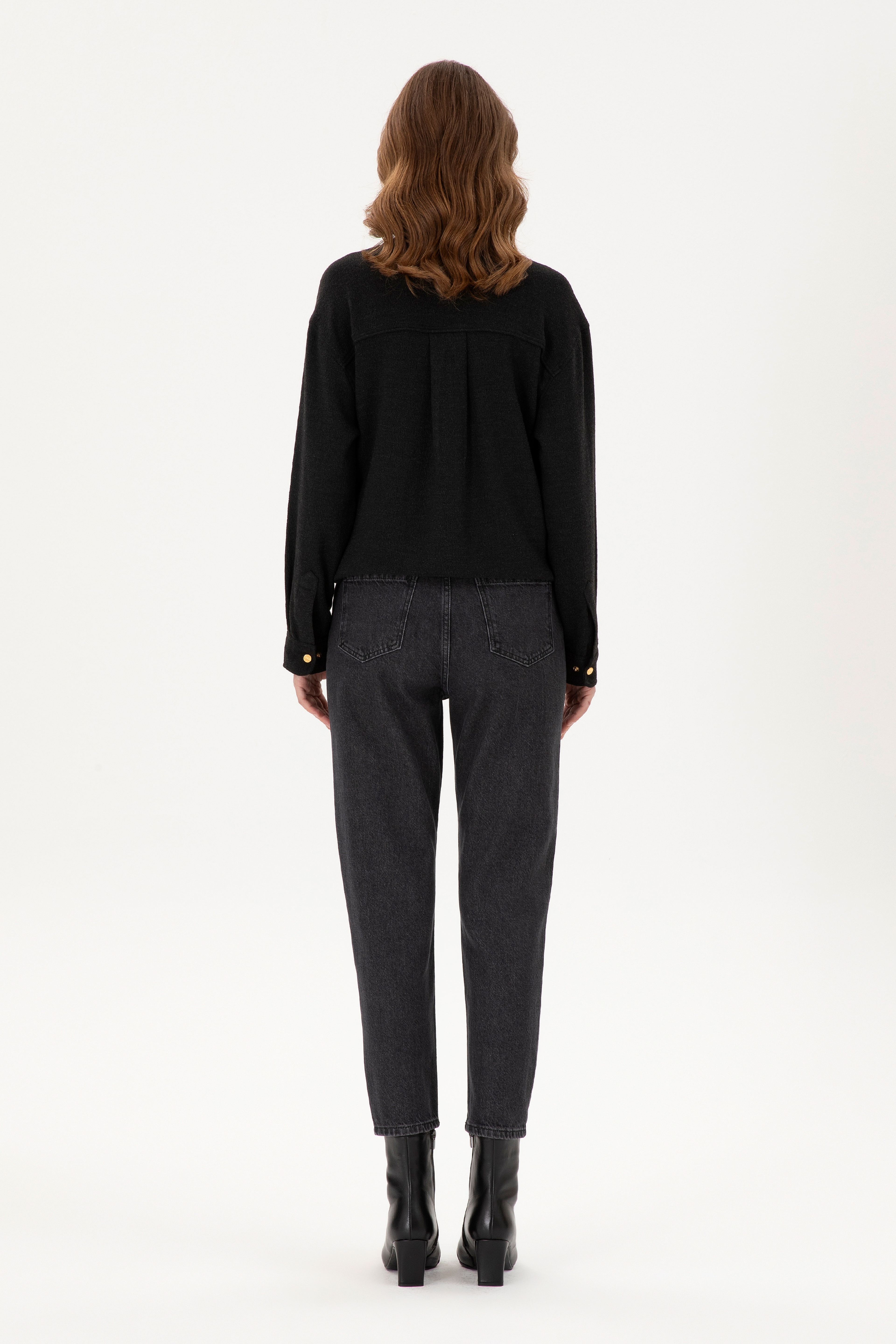 Kadın Siyah Mom High Waist Fit Jean Pantolon - Image 4