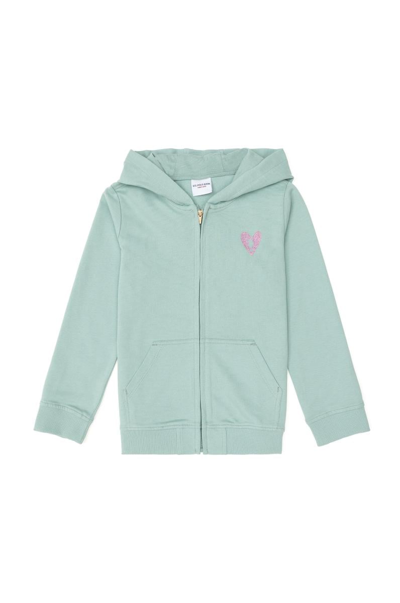 Kız Çocuk Su Yeşili Fermuarlı Basic Sweatshirt