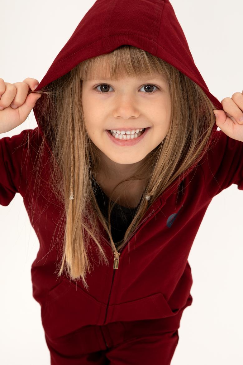 Kız Çocuk Bordo Fermuarlı Basic Sweatshirt - 50296390080