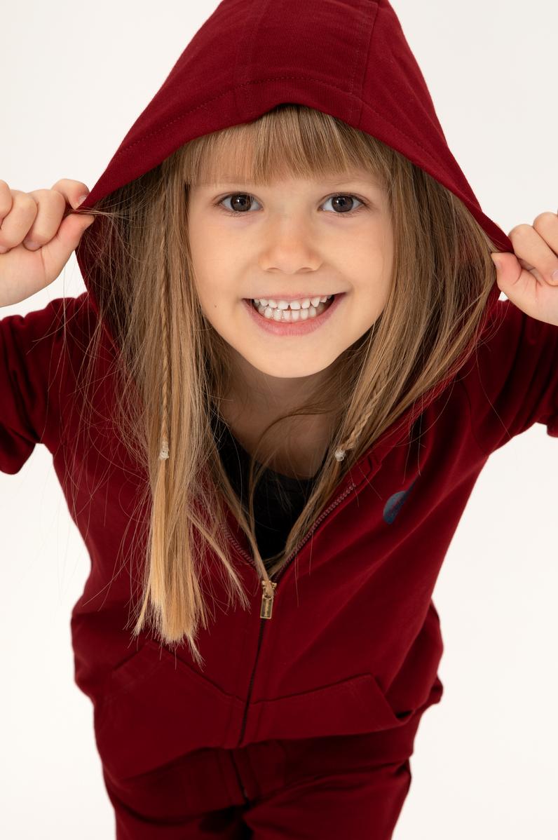 Kız Çocuk Bordo Fermuarlı Basic Sweatshirt