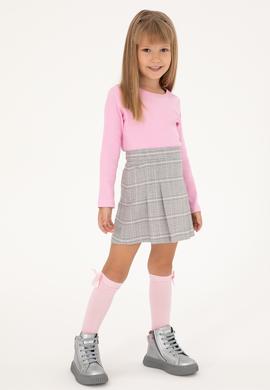 Kız Çocuk Gri Ekose Pileli Dokuma Etek - 50301383005