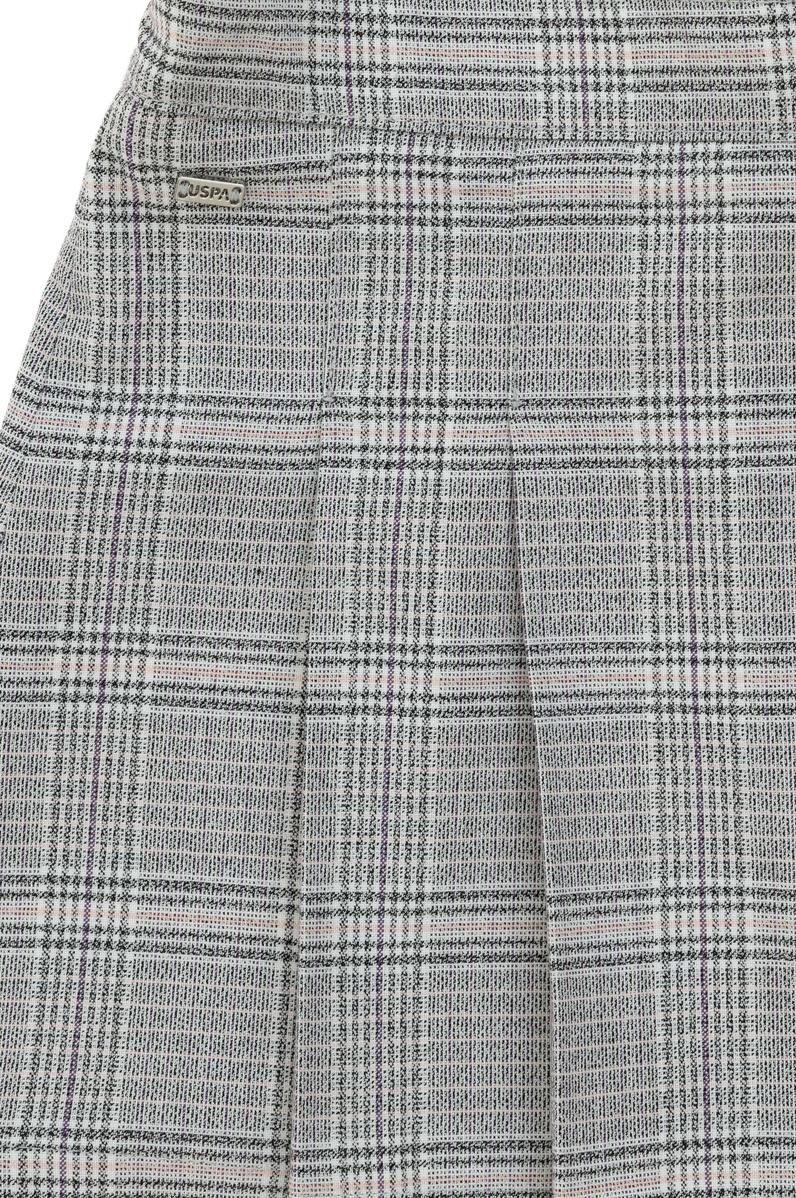 Kız Çocuk Gri Ekose Pileli Dokuma Etek