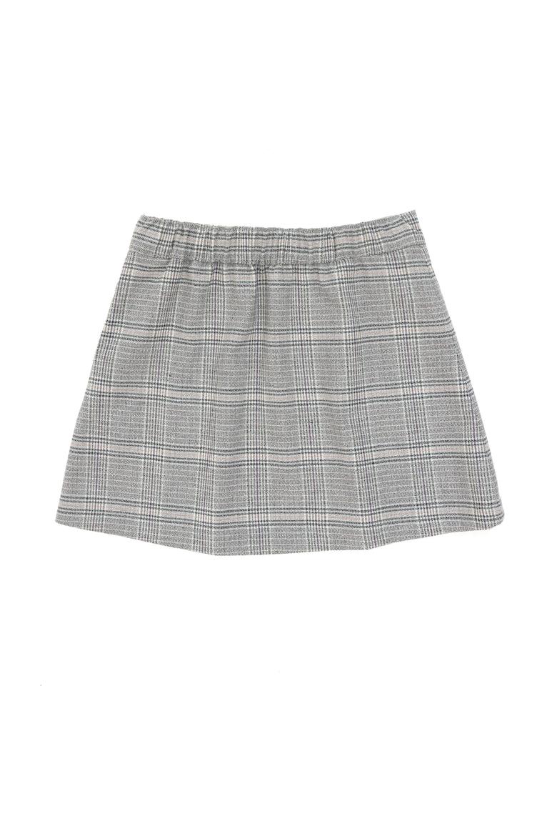 Kız Çocuk Gri Ekose Pileli Dokuma Etek - 50301383005