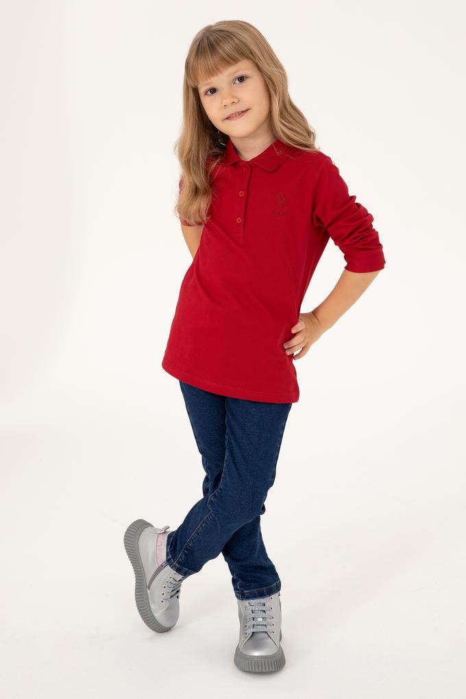 Kız Çocuk Kırmızı Polo Yaka Basic Sweatshirt
