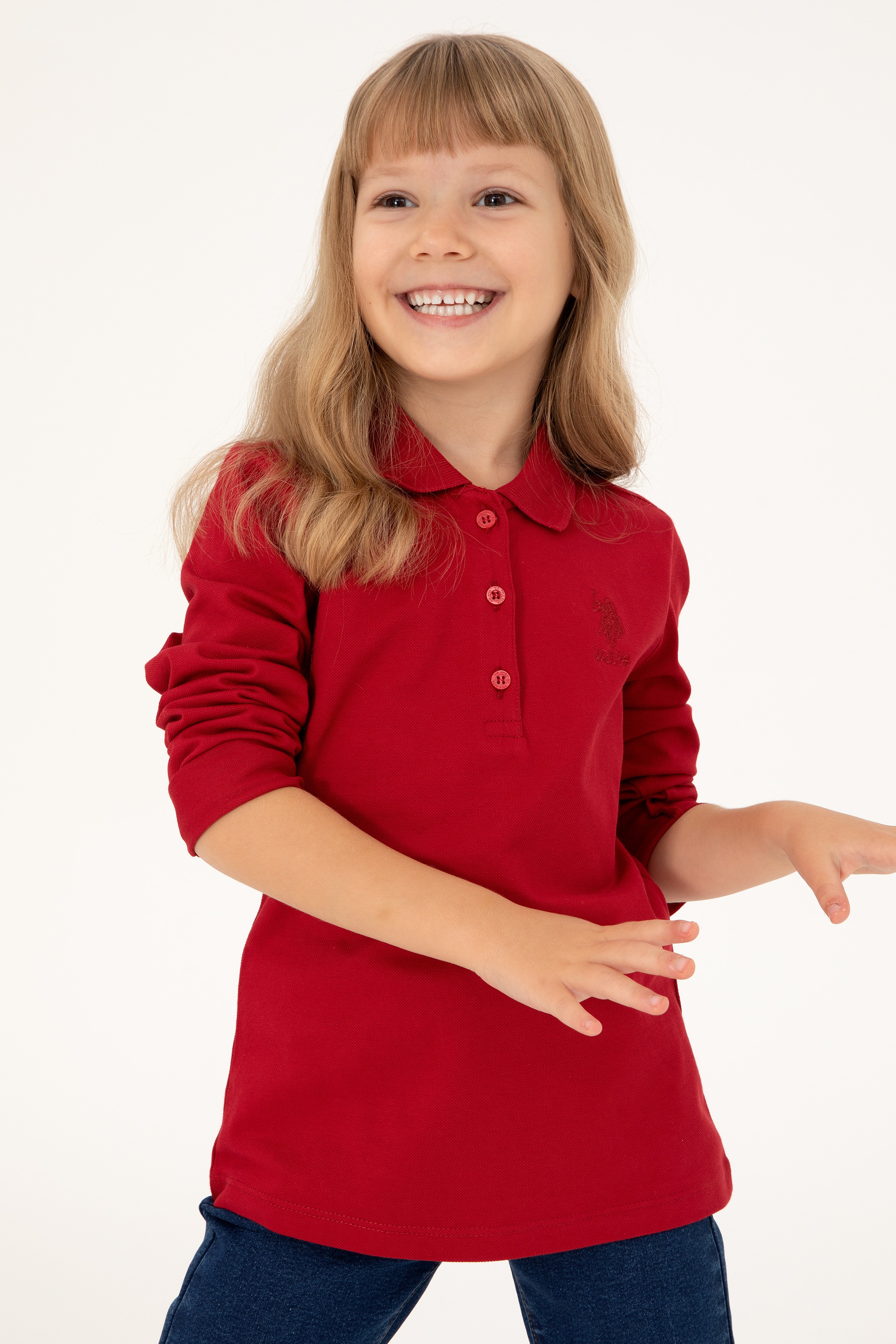 Kız Çocuk Kırmızı Polo Yaka Basic Sweatshirt - Image 2