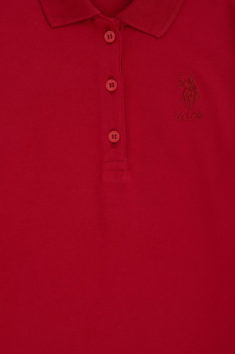 Kız Çocuk Kırmızı Polo Yaka Basic Sweatshirt