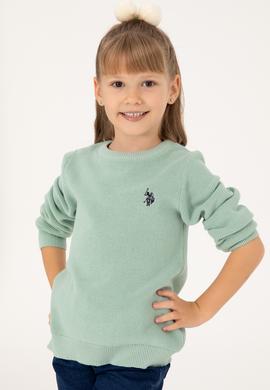 Kız Çocuk Su Yeşili Bisiklet Yaka Basic Kazak - 50293601038