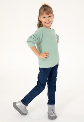 Kız Çocuk Su Yeşili Bisiklet Yaka Basic Kazak - 50293601038