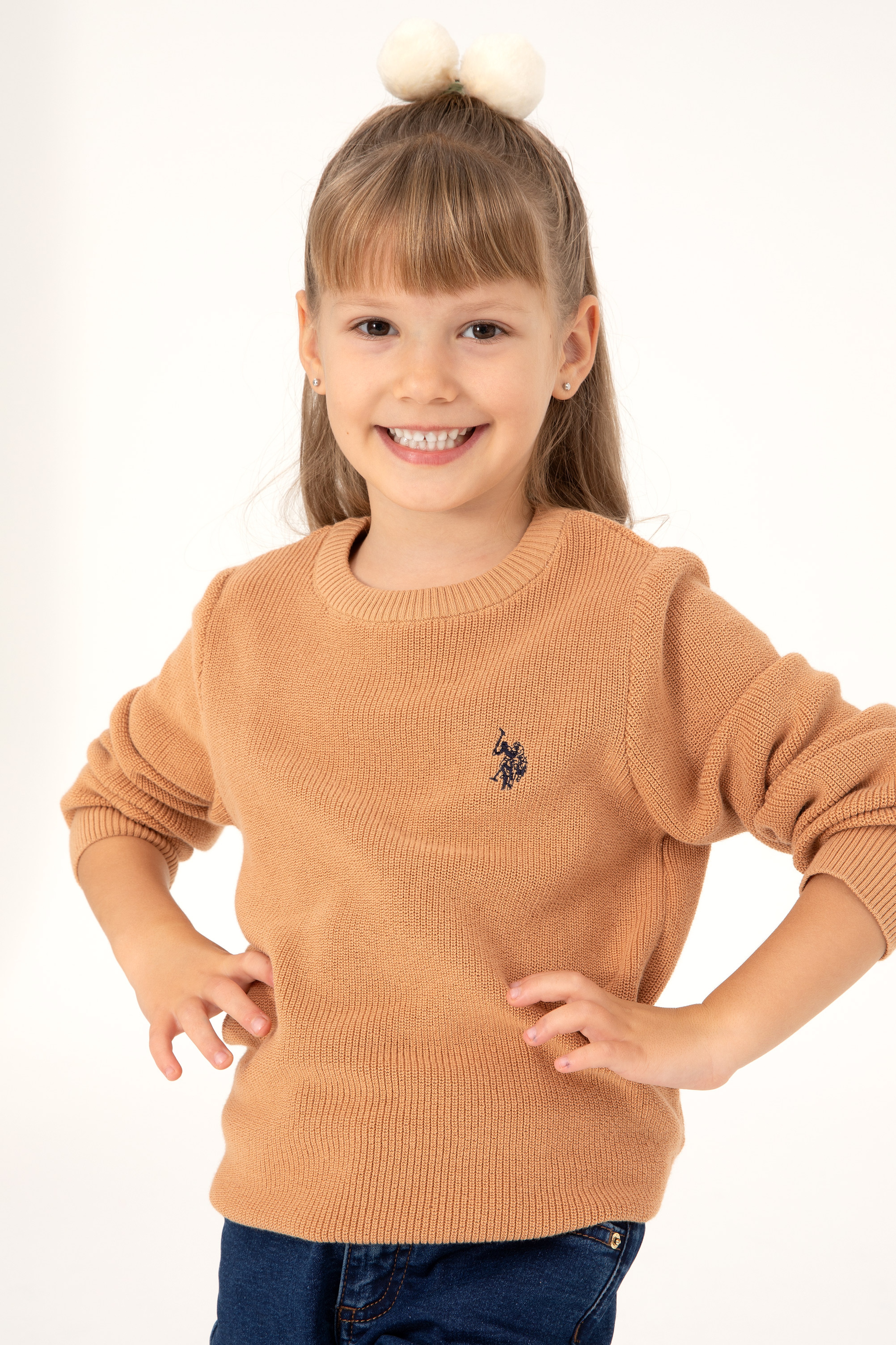 Kız Çocuk Camel Bisiklet Yaka Basic Kazak - Image 2