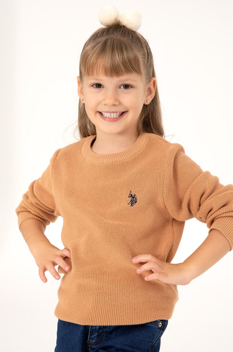 Kız Çocuk Camel Bisiklet Yaka Basic Kazak