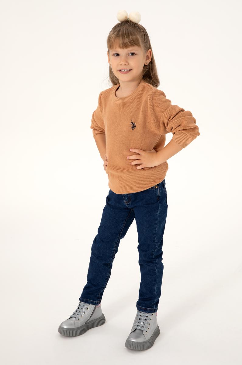 Kız Çocuk Camel Bisiklet Yaka Basic Kazak