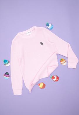 Kız Çocuk Pembe Bisiklet Yaka Basic Kazak - 50293601018