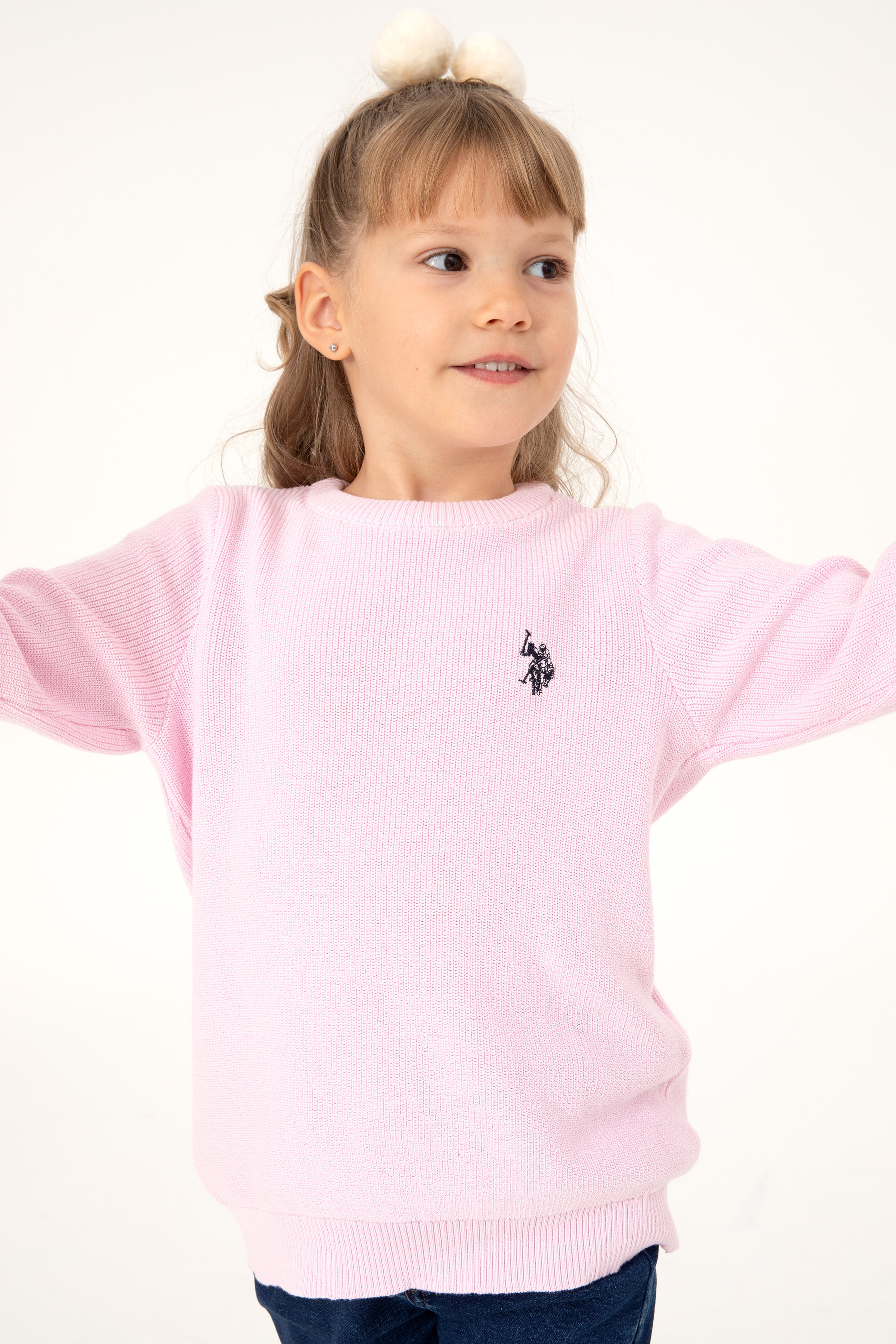 Kız Çocuk Pembe Bisiklet Yaka Basic Kazak - Image 2