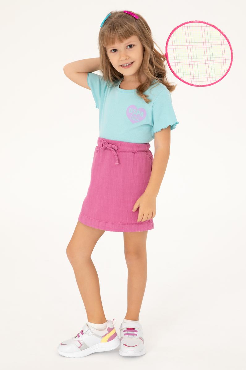 Kız Çocuk Su Yeşili Bisiklet Yaka Basic Tişört