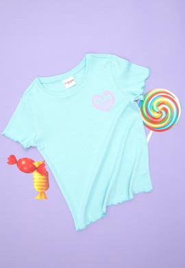 Kız Çocuk Su Yeşili Bisiklet Yaka Basic Tişört - 50294747018