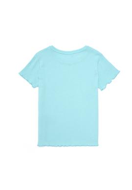 Kız Çocuk Su Yeşili Bisiklet Yaka Basic Tişört - 50294747018