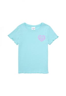 Kız Çocuk Su Yeşili Bisiklet Yaka Basic Tişört - 50294747018