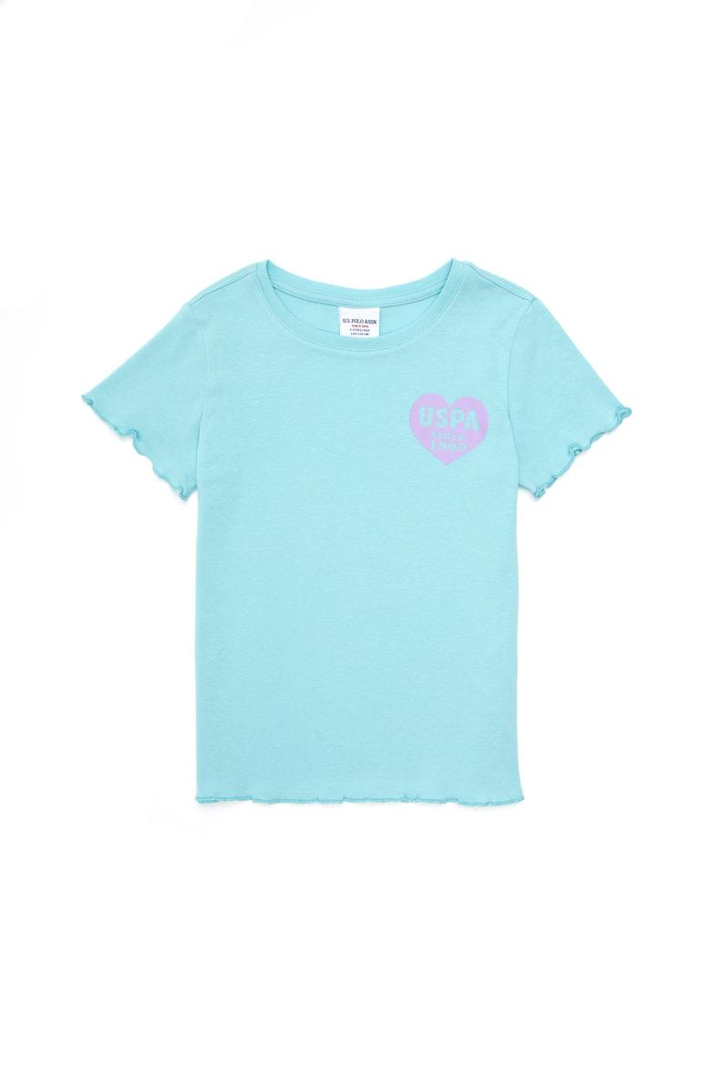 Kız Çocuk Su Yeşili Bisiklet Yaka Basic Tişört - 50294747018