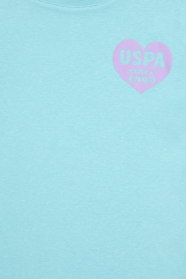 Kız Çocuk Su Yeşili Bisiklet Yaka Basic Tişört - 50294747018