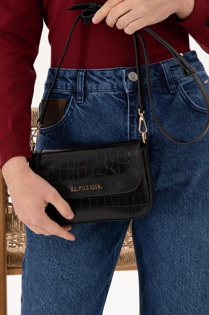 Kadın Siyah Kroko Çapraz Çanta