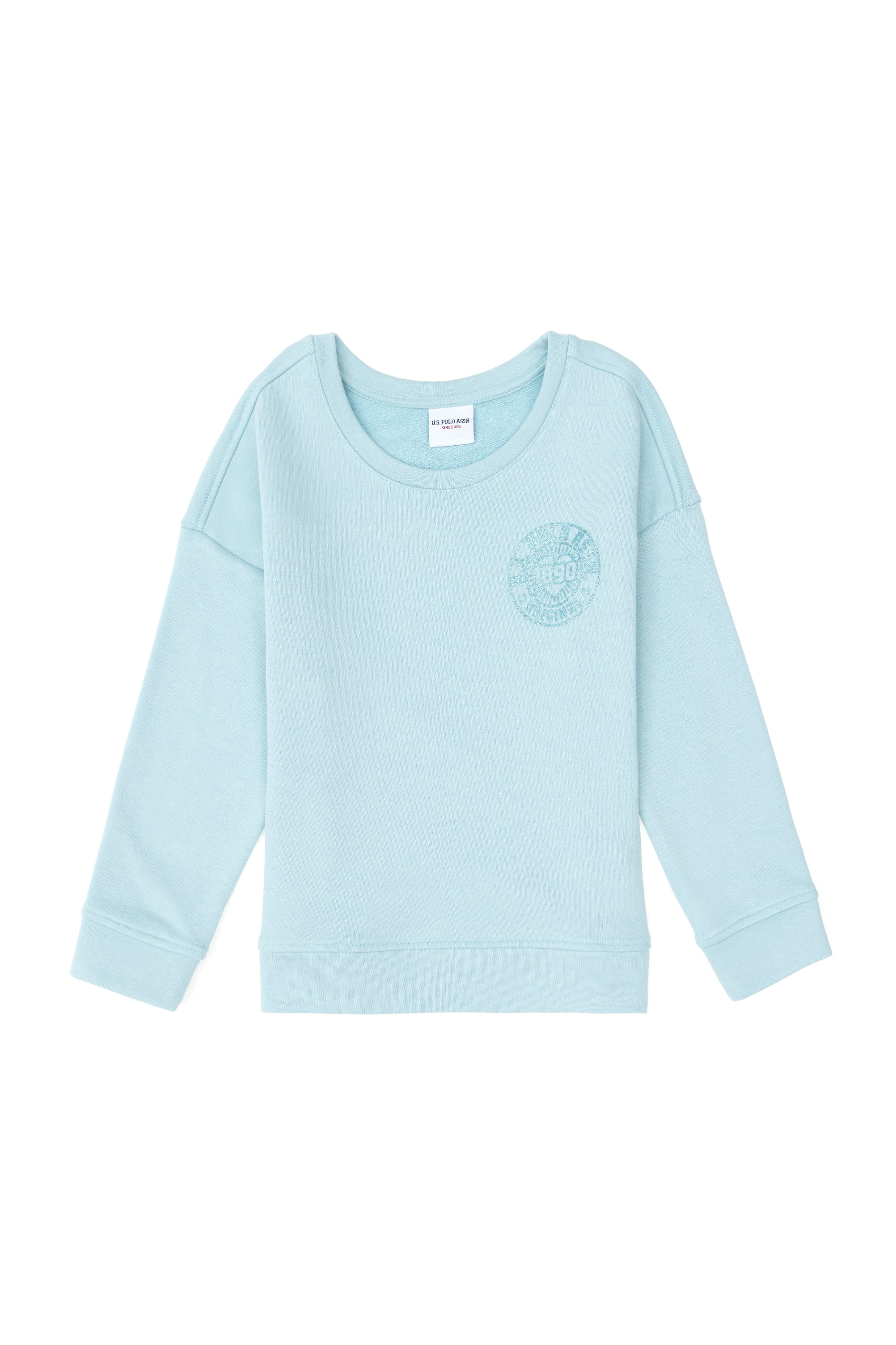 Kız Çocuk Su Yeşili Bisiklet Yaka Basic Sweatshirt - Image 3
