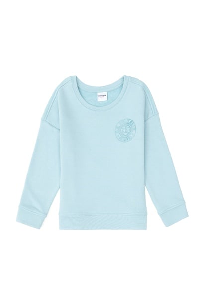 Kız Çocuk Su Yeşili Bisiklet Yaka Basic Sweatshirt