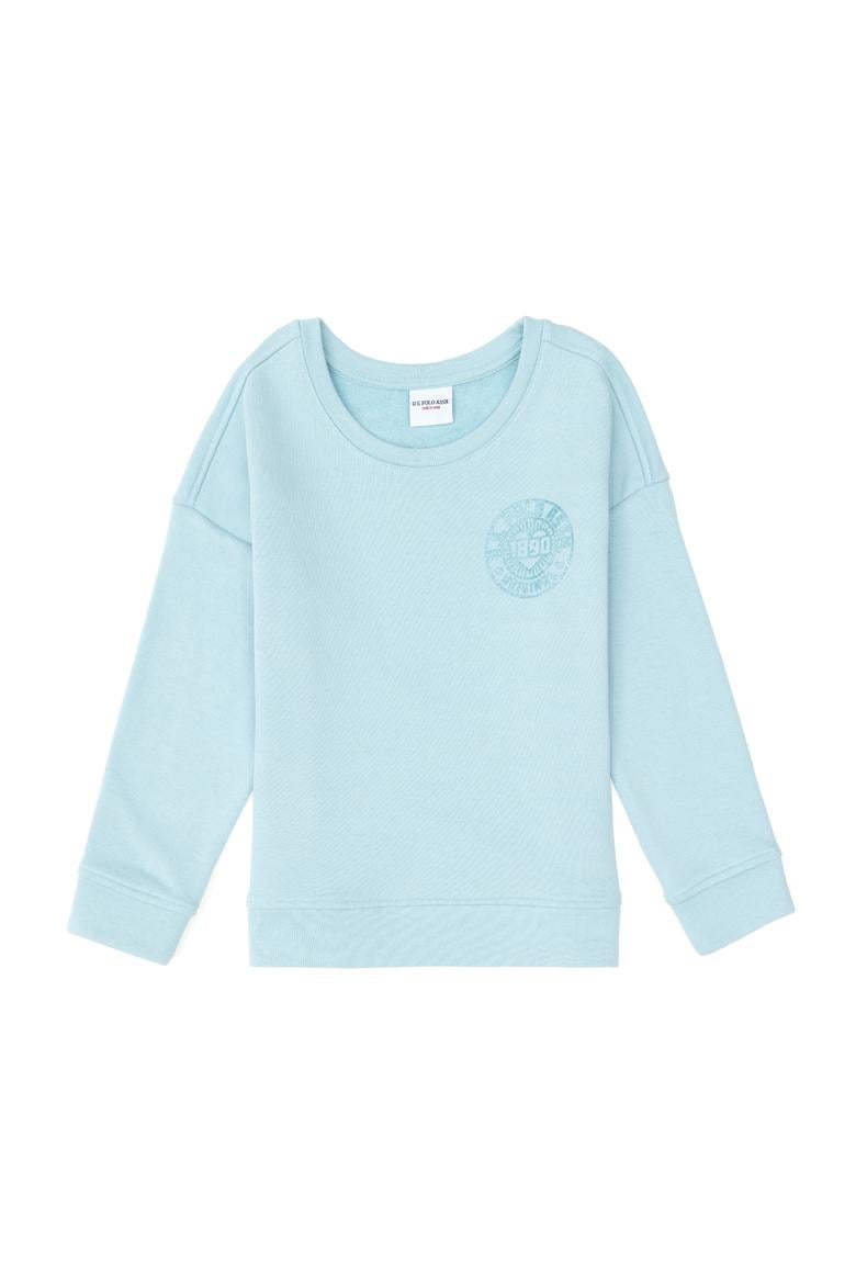 Kız Çocuk Su Yeşili Bisiklet Yaka Basic Sweatshirt - 50296391053