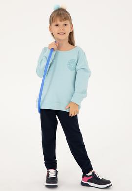 Kız Çocuk Su Yeşili Bisiklet Yaka Basic Sweatshirt - 50296391053