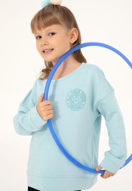 Kız Çocuk Su Yeşili Bisiklet Yaka Basic Sweatshirt - 50296391053