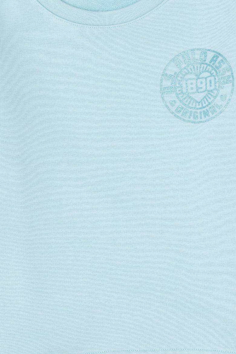 Kız Çocuk Su Yeşili Bisiklet Yaka Basic Sweatshirt - 50296391053