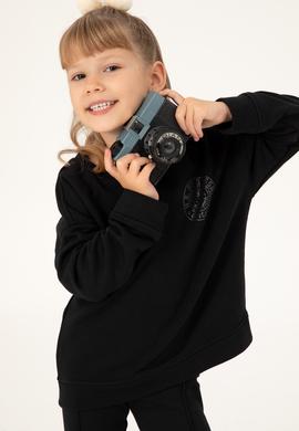 Kız Çocuk Siyah Bisiklet Yaka Basic Sweatshirt - 50296391063