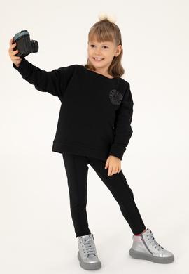Kız Çocuk Siyah Bisiklet Yaka Basic Sweatshirt - 50296391063