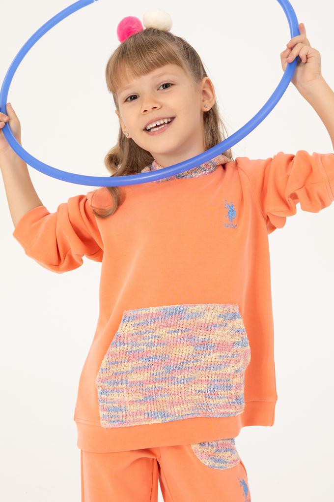 Kız Çocuk Somon Kapüşonlu Sweatshirt