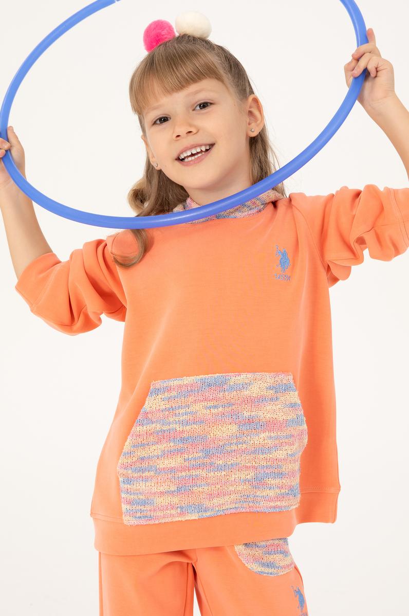 Kız Çocuk Somon Kapüşonlu Sweatshirt