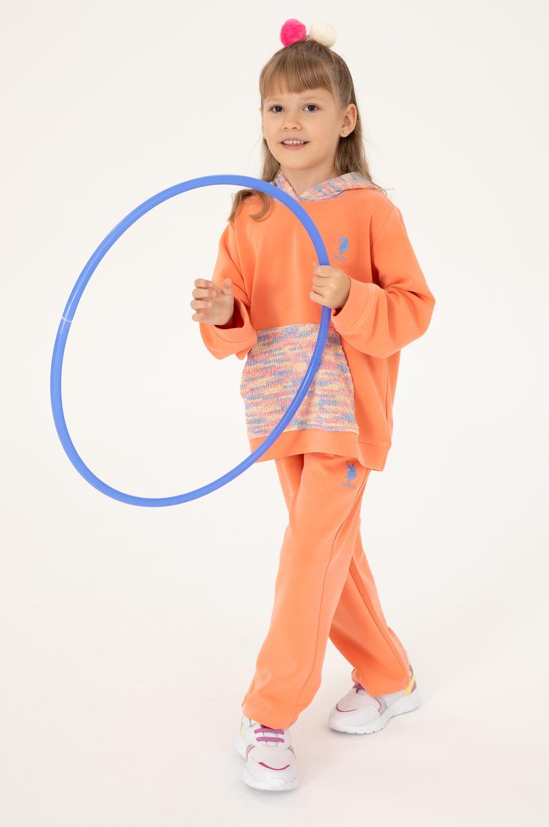 Kız Çocuk Somon Kapüşonlu Sweatshirt