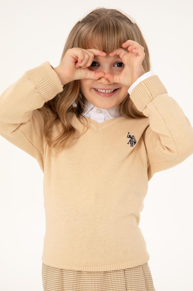 Kız Çocuk Kum V Yaka Basic Kazak