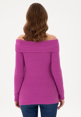 Kadın Fuşya Kayık Yaka Kazak - 50293116004