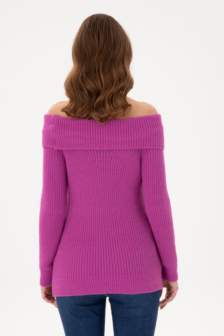 Kadın Fuşya Kayık Yaka Kazak - 50293116004