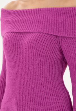 Kadın Fuşya Kayık Yaka Kazak - 50293116004