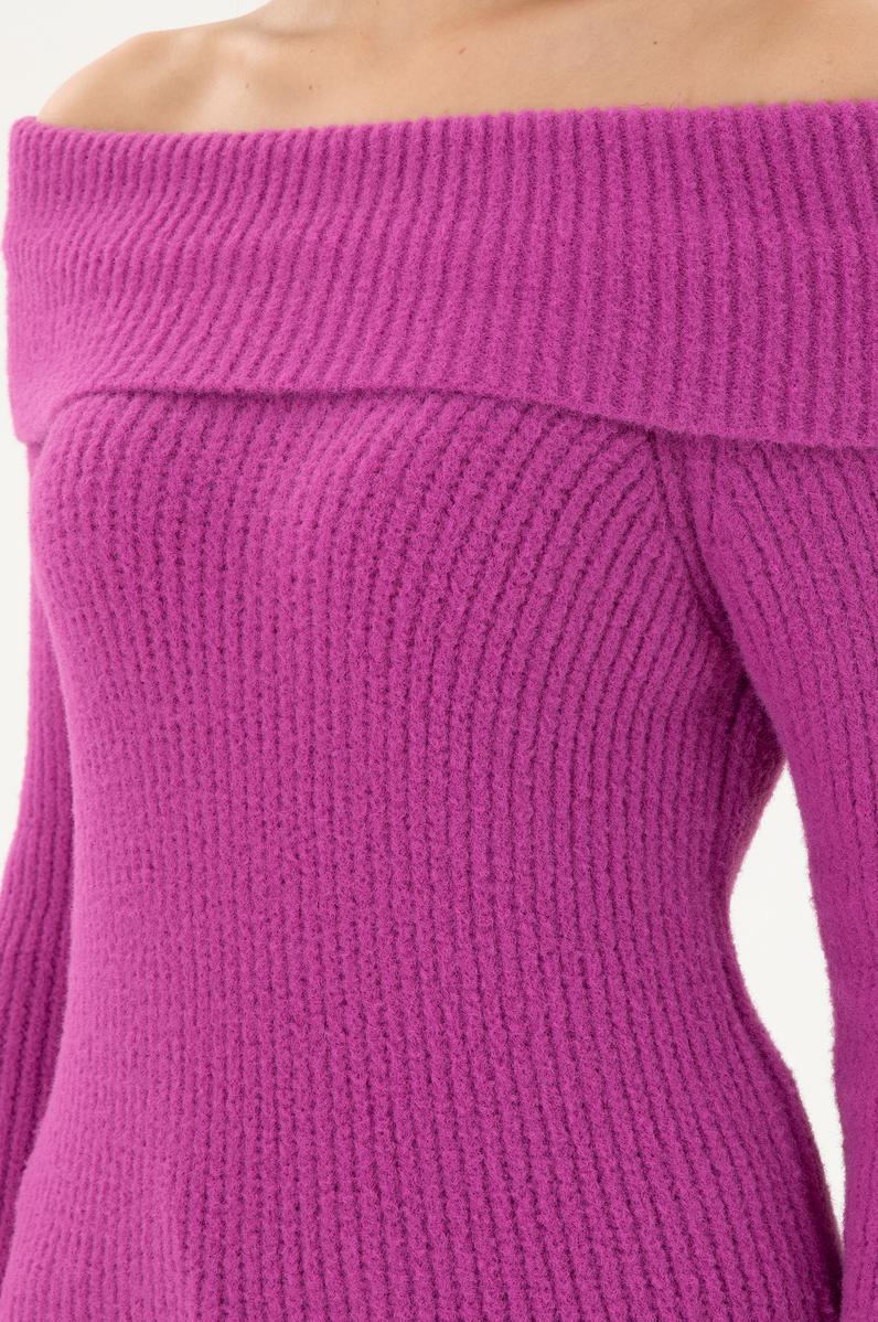 Kadın Fuşya Kayık Yaka Kazak