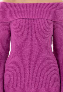 Kadın Fuşya Kayık Yaka Kazak - 50293116004