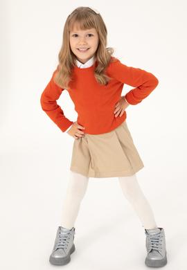 Kız Çocuk Kiremit Bisiklet Yaka Basic Kazak - 50293586126