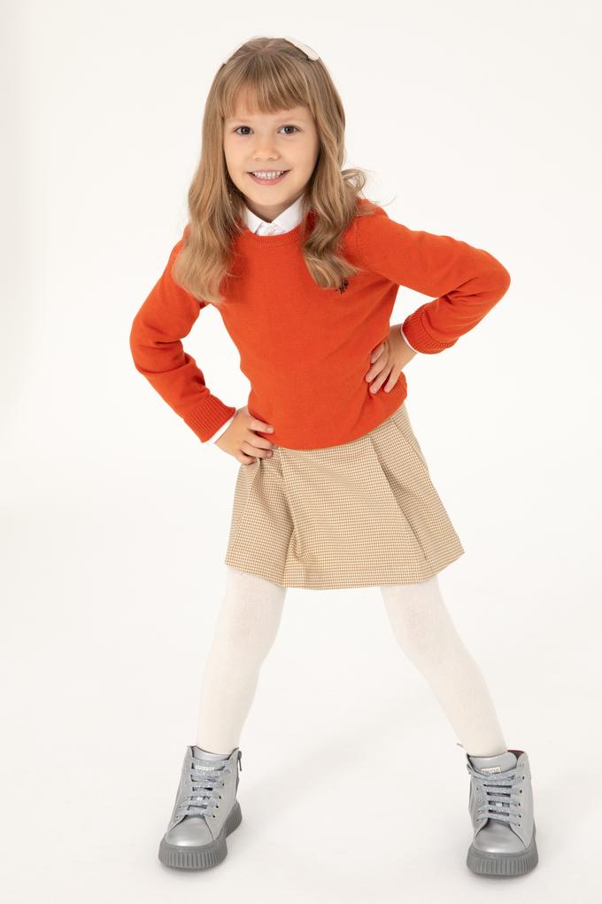 Kız Çocuk Kiremit Bisiklet Yaka Basic Kazak