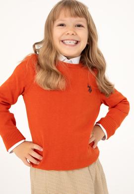 Kız Çocuk Kiremit Bisiklet Yaka Basic Kazak - 50293586126