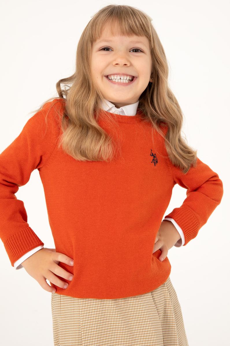 Kız Çocuk Kiremit Bisiklet Yaka Basic Kazak