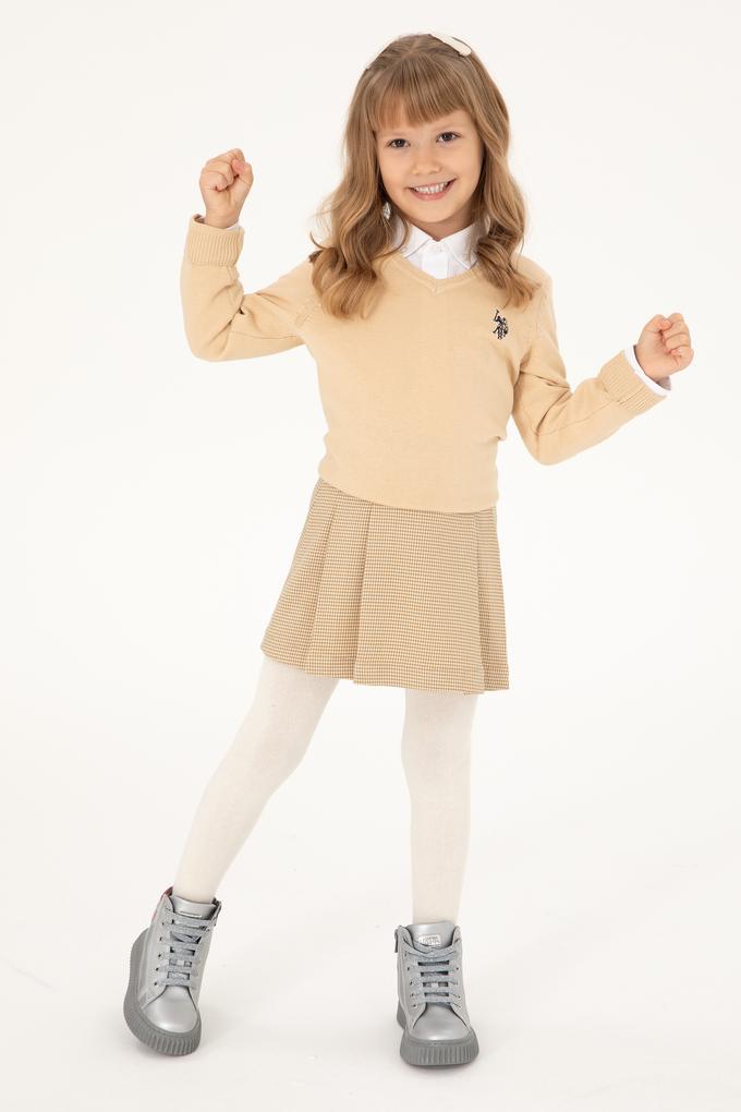 Kız Çocuk Kum V Yaka Basic Kazak