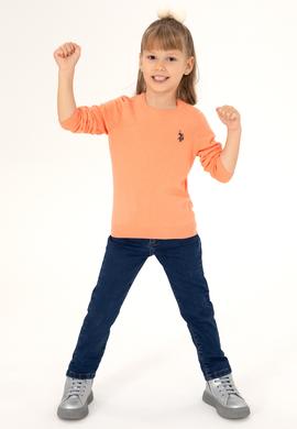 Kız Çocuk Somon Melanj Bisiklet Yaka Basic Kazak - 50293586181